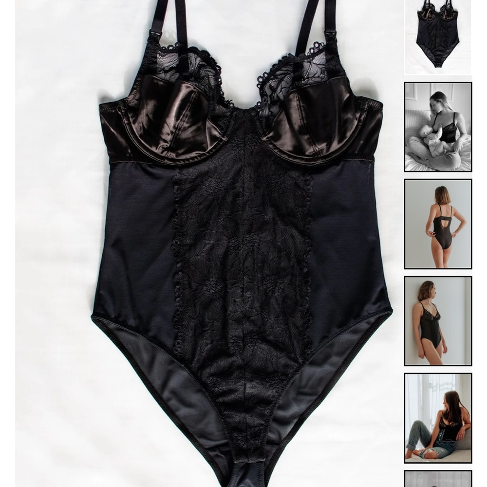 Black Satin Lace Nursing Bodysuit